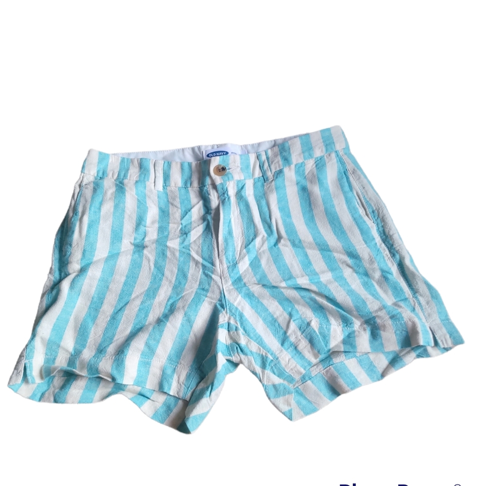 Womens Old Navy Blue And White Stripped Linen Everyday Shorts Size 8